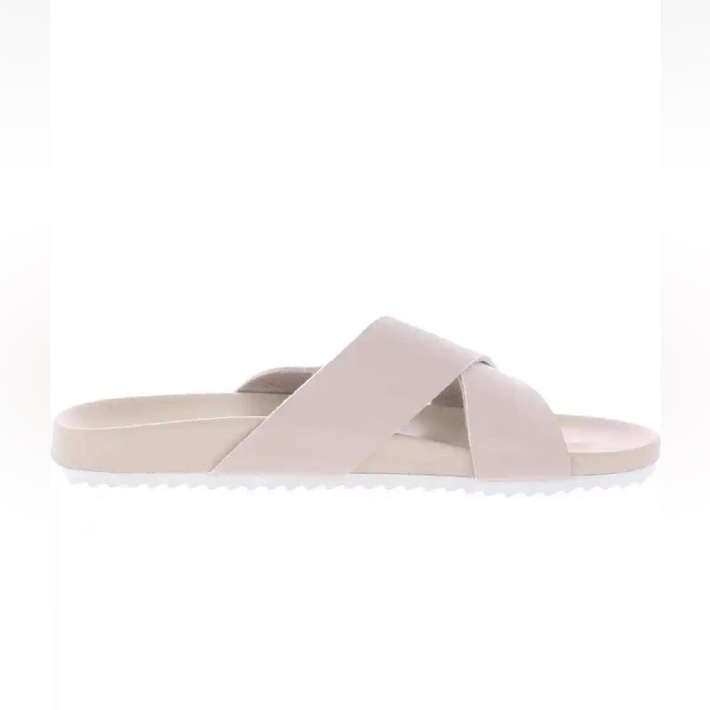 New STYLUS Frivil Light Gray Criss Cross Strap Footbed Sandals Size 8 Comfy